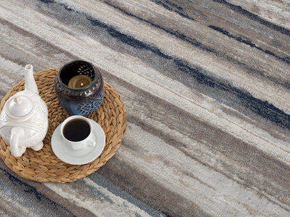 2’ X 6’ Blue And Beige Distressed Stripes Area Rug