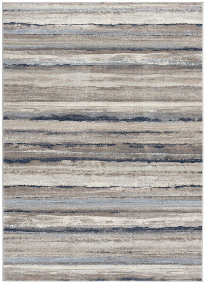 2’ X 6’ Blue And Beige Distressed Stripes Area Rug