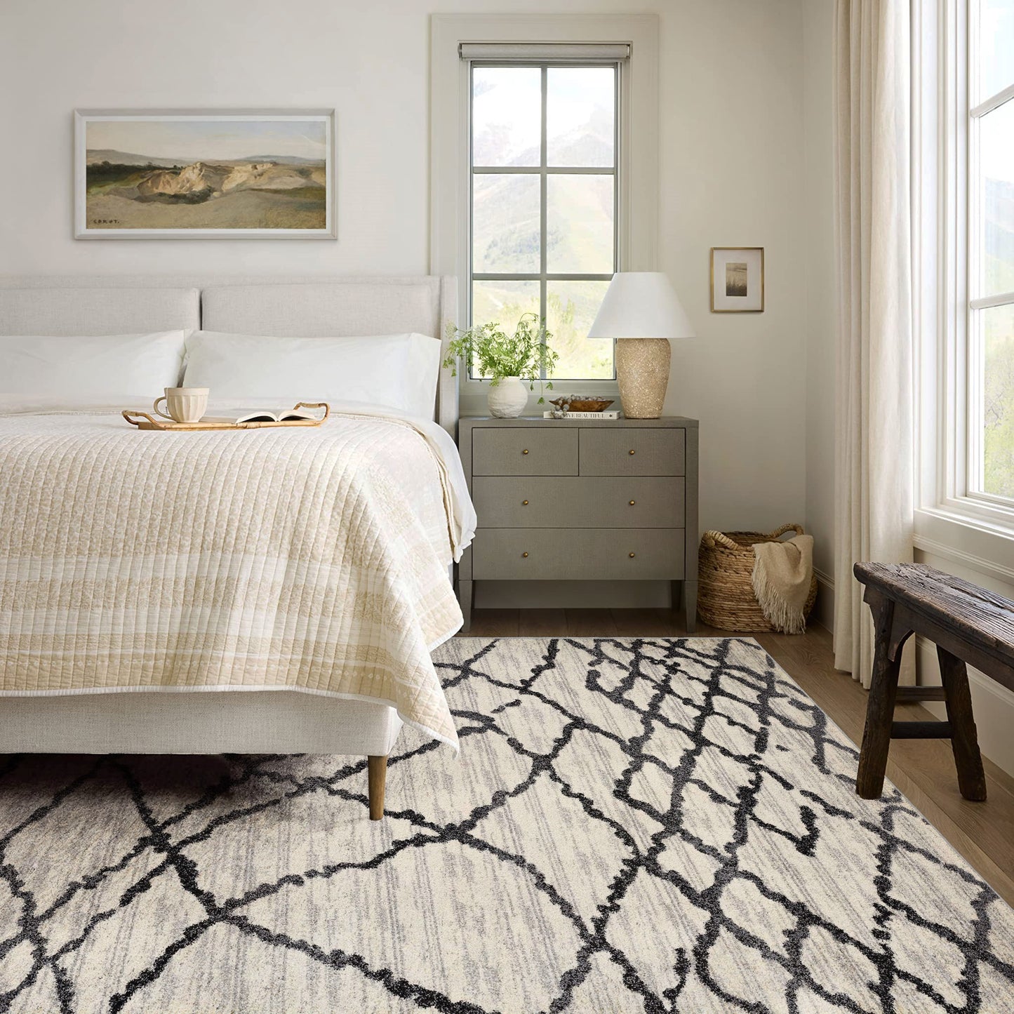 5’ X 8’ Gray And Black Modern Abstract Area Rug