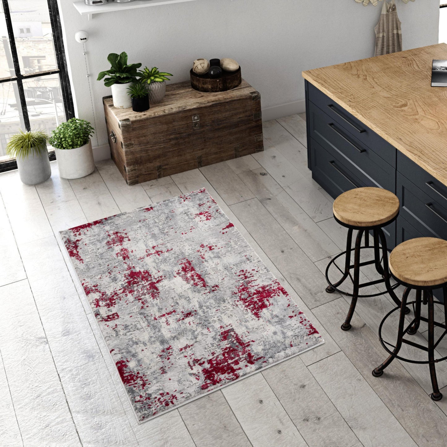 8' X 10' Red Abstract Dhurrie Area Rug
