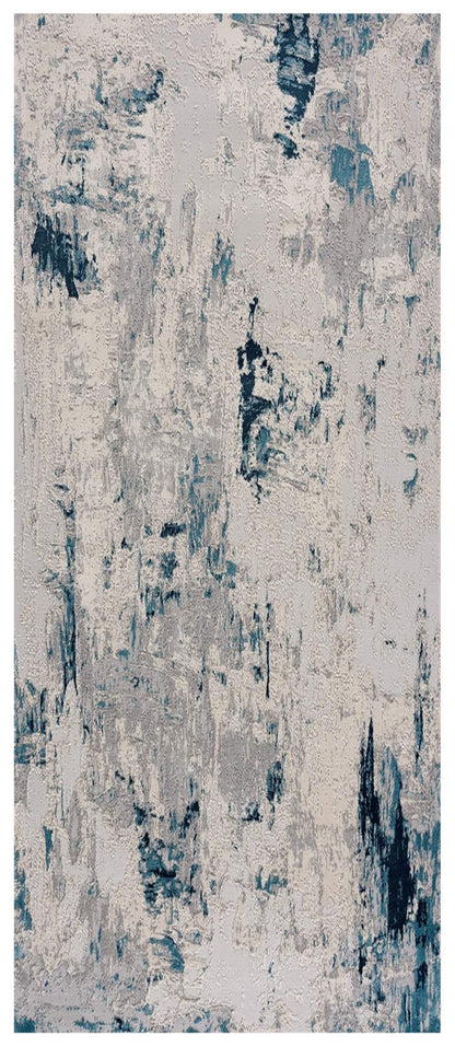 7’ X 10’ Blue And Ivory Abstract Strokes Area Rug