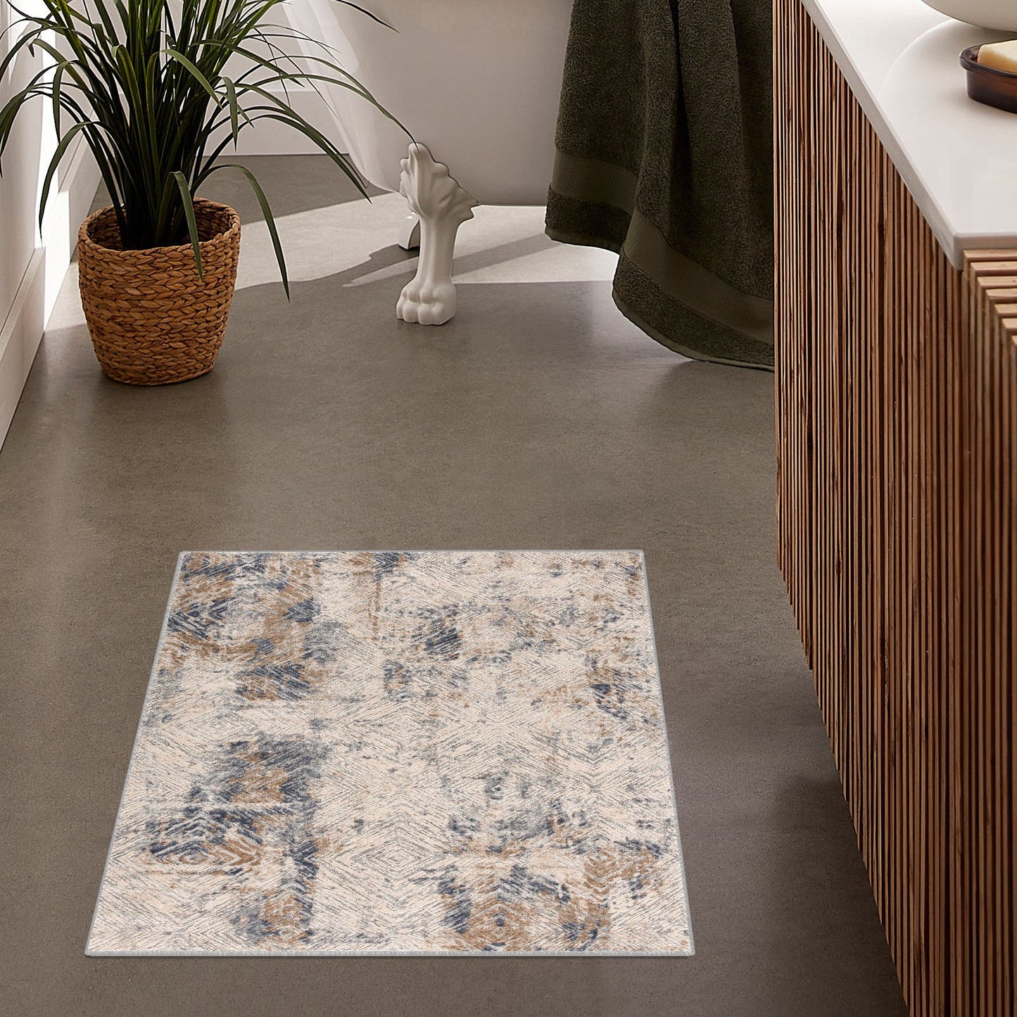 5’ X 8’ Ivory And Beige Abstract Diamonds Area Rug