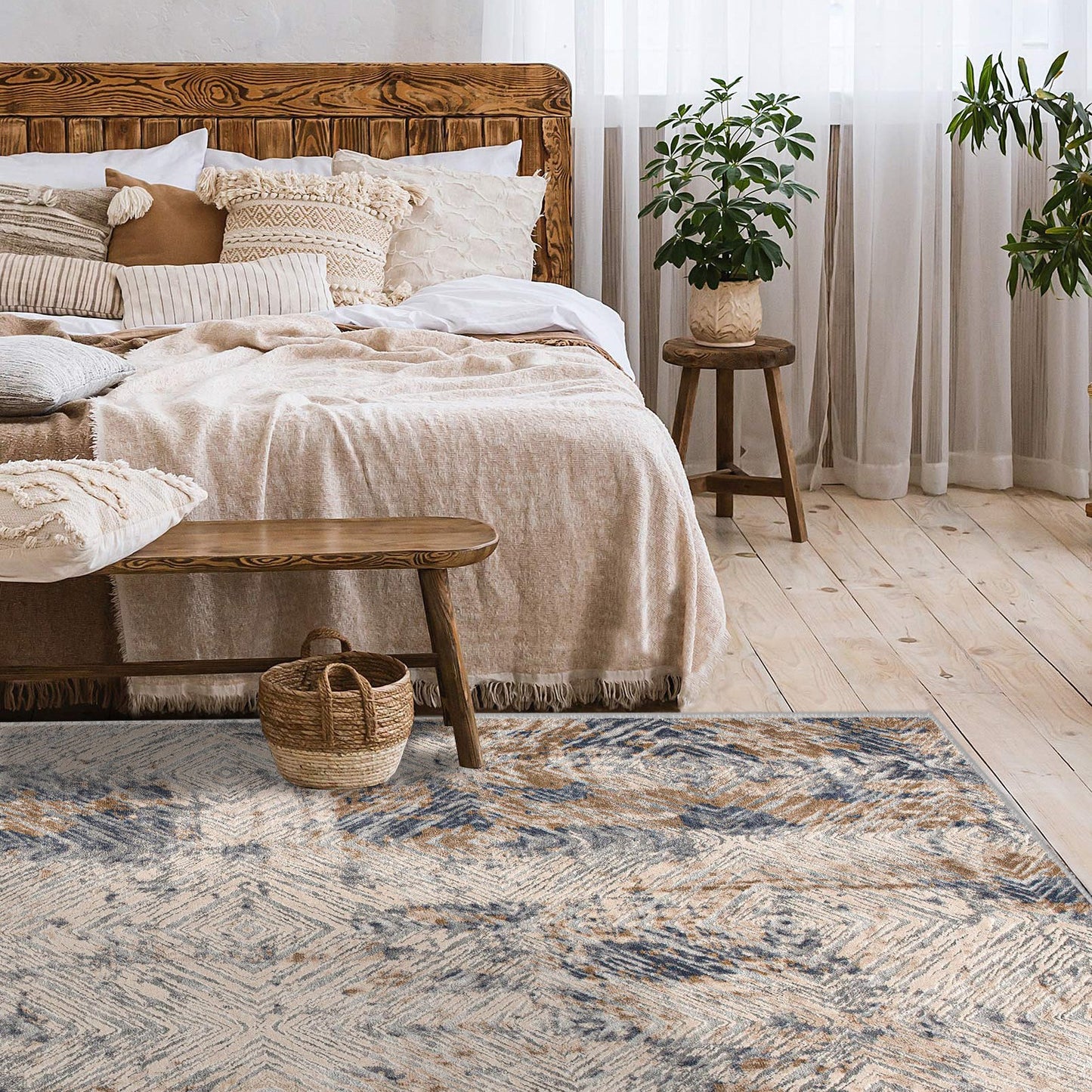 5’ X 8’ Ivory And Beige Abstract Diamonds Area Rug