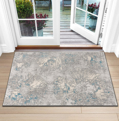 5’ X 8’ Blue Abstract Circular Motifs Area Rug
