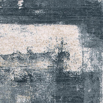 10' Blue And Ivory Abstract Dhurrie Runner Rug