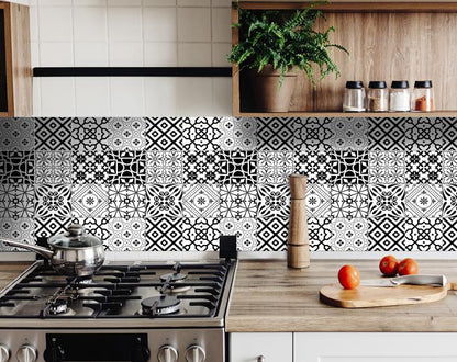 4" X 4" Black And White Mash Peel And Stick Removable Tiles