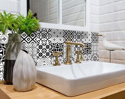 4" X 4" Black And White Mash Peel And Stick Removable Tiles