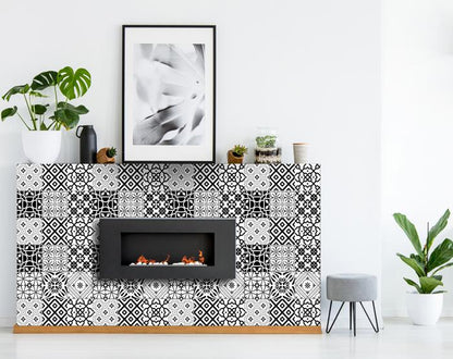 4" X 4" Black And White Mash Peel And Stick Removable Tiles
