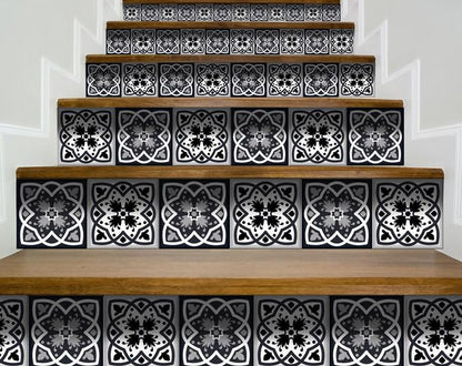 6" X 6" Black White And Gray Baz  Peel And Stick Removable Tiles