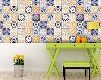 6" X 6" Yellow White And Blues Peel And Stick Removable Tiles