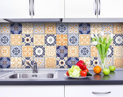 6" X 6" Yellow White And Blues Peel And Stick Removable Tiles