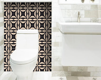 6" X 6" Intertwined Black And Cream Peel And Stick Removable Tiles