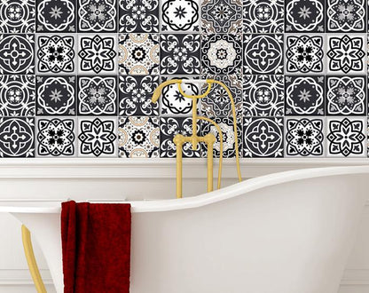 6" X 6" Black White And Tan Peel And Stick Removable Tiles