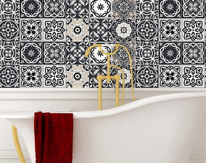 6" X 6" Black White And Tan Peel And Stick Removable Tiles