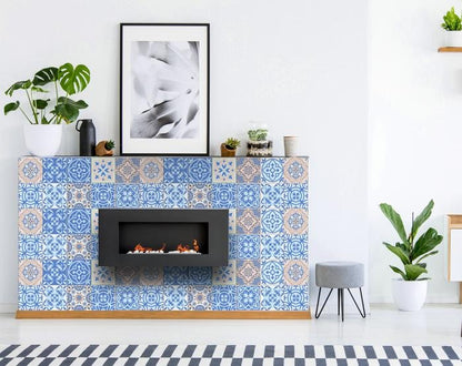 4" X 4" Dark And Light Blue Mosaic Peel And Stick Removable Tiles