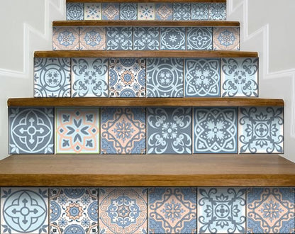 4" X 4" Baby Blue And Peach Mosaic Peel And Stick Removable Tiles