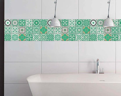 4" X 4" Green And White Mosaic Peel And Stick Removable Tiles