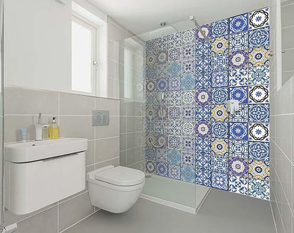 4" X 4" Blue Gray Yellow Pop Peel And Stick Removable Tiles