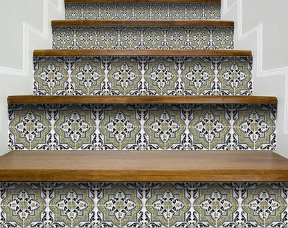 4" X 4" Vintage Sage Medallion Peel And Stick Removable Tiles