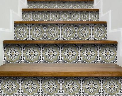 4" X 4" Vintage Sage Medallion Peel And Stick Removable Tiles
