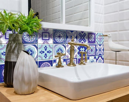 4" X 4" Vintage Turq Blue And White Peel And Stick Removable Tiles