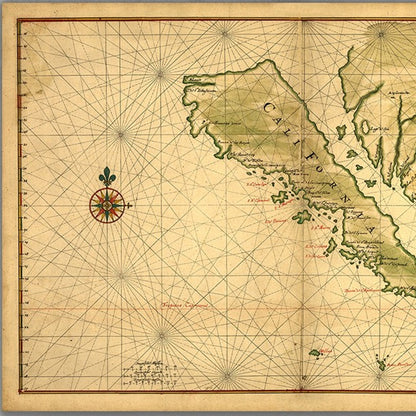 24" X 36" California As An Island C1650 Vintage Map Wall Art