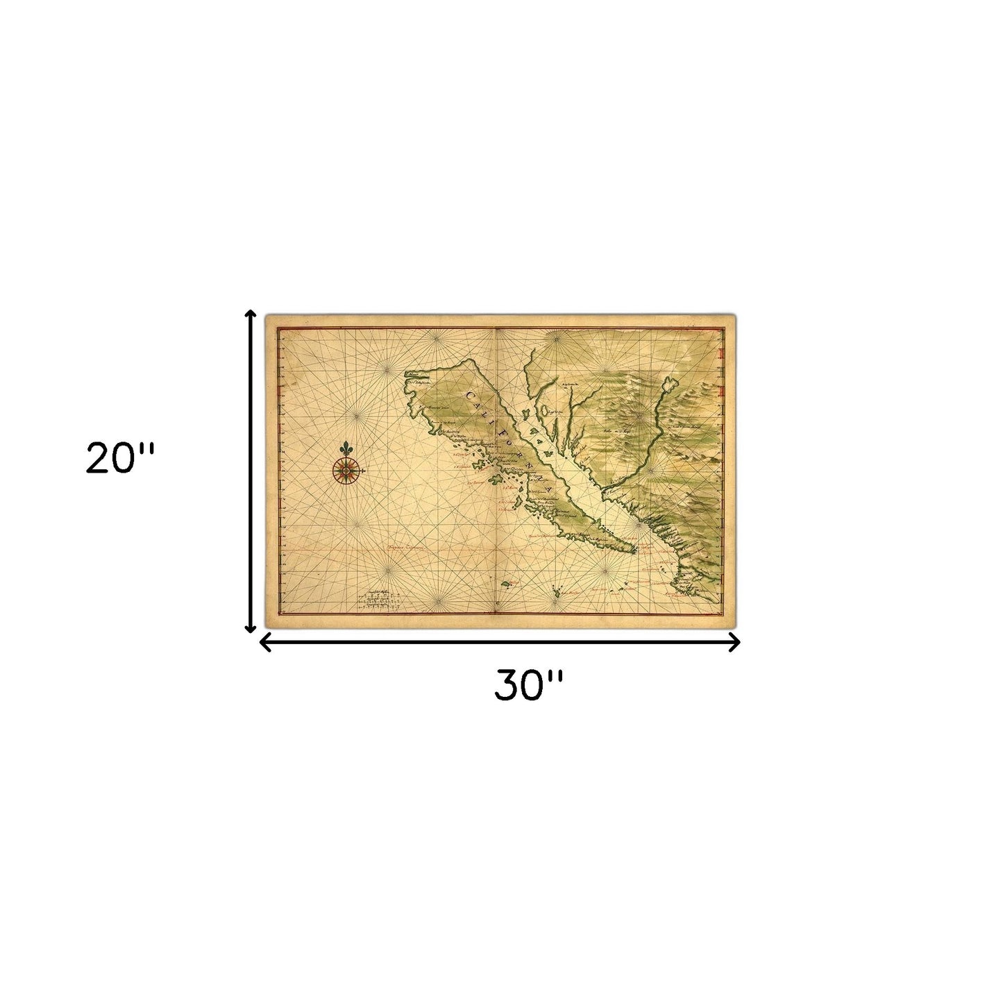 24" X 36" California As An Island C1650 Vintage Map Wall Art