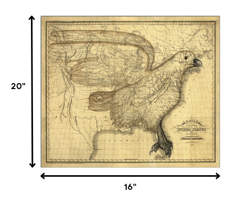 16" X 20" Eagle Map Of America C1833 Vintage  Poster Wall Art
