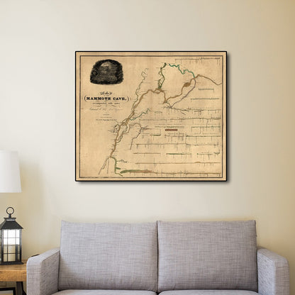 24" X 28" Map Of Kentucky Mammoth Cave Vintage  Poster Wall Art