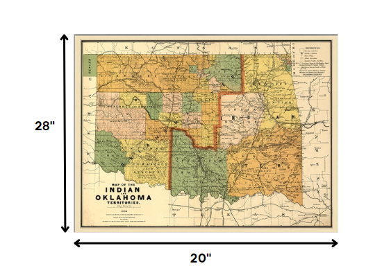 18" X 24" Map Of Indian And Oklahoma Territories Vintage Poster Wall Art