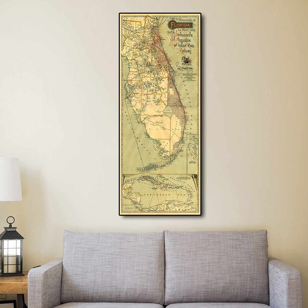 16" X 36" Map Of Jacksonville Florida Vintage Poster Wall Art
