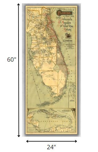 16" X 36" Map Of Jacksonville Florida Vintage Poster Wall Art