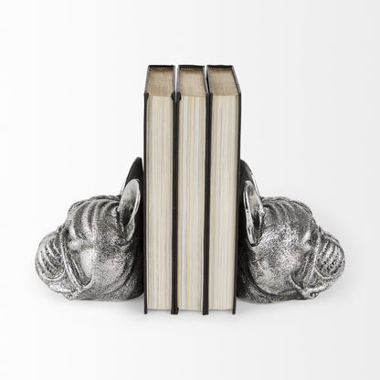 Antiqued Silver Pug Shaped Bookends