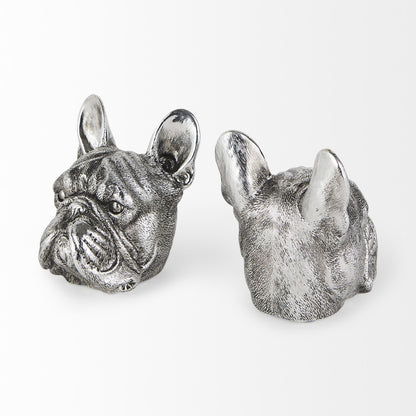 Antiqued Silver Pug Shaped Bookends