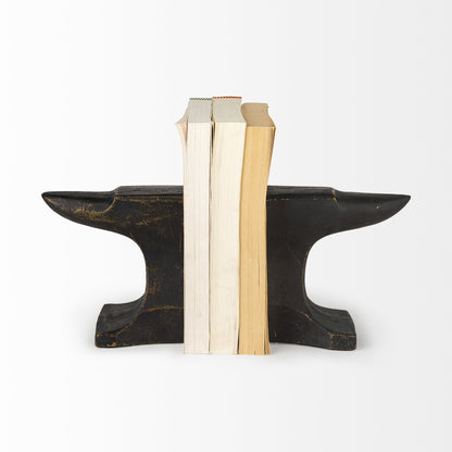 Distressed Black Anvil Bookends