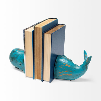 Rustic Aqua Blue Whale Shaped Bookends