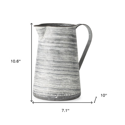 11" Metal Gray and White Cylinder Jug Vase