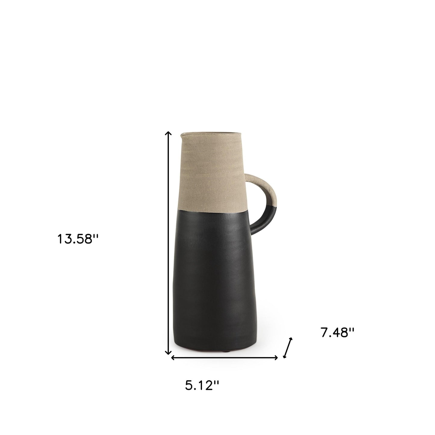 14" Rustic Organic Black And Natural Decorative Jug