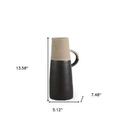 14" Rustic Organic Black And Natural Decorative Jug