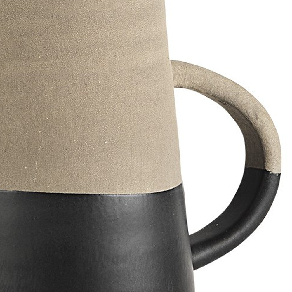 14" Rustic Organic Black And Natural Decorative Jug