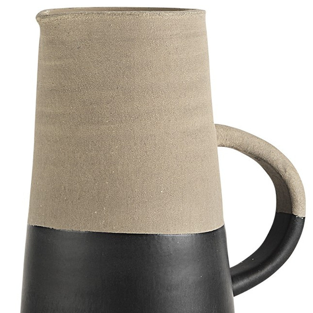 14" Rustic Organic Black And Natural Decorative Jug
