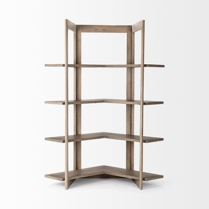 Light Brown Wooden Corner Shelving Unit