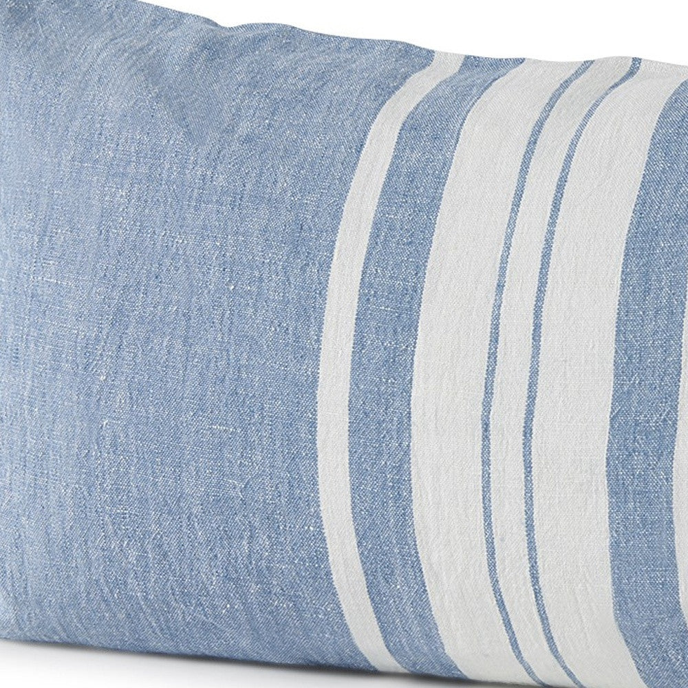 Blue And Cream Middle Striped Lumbar Pillow Cover