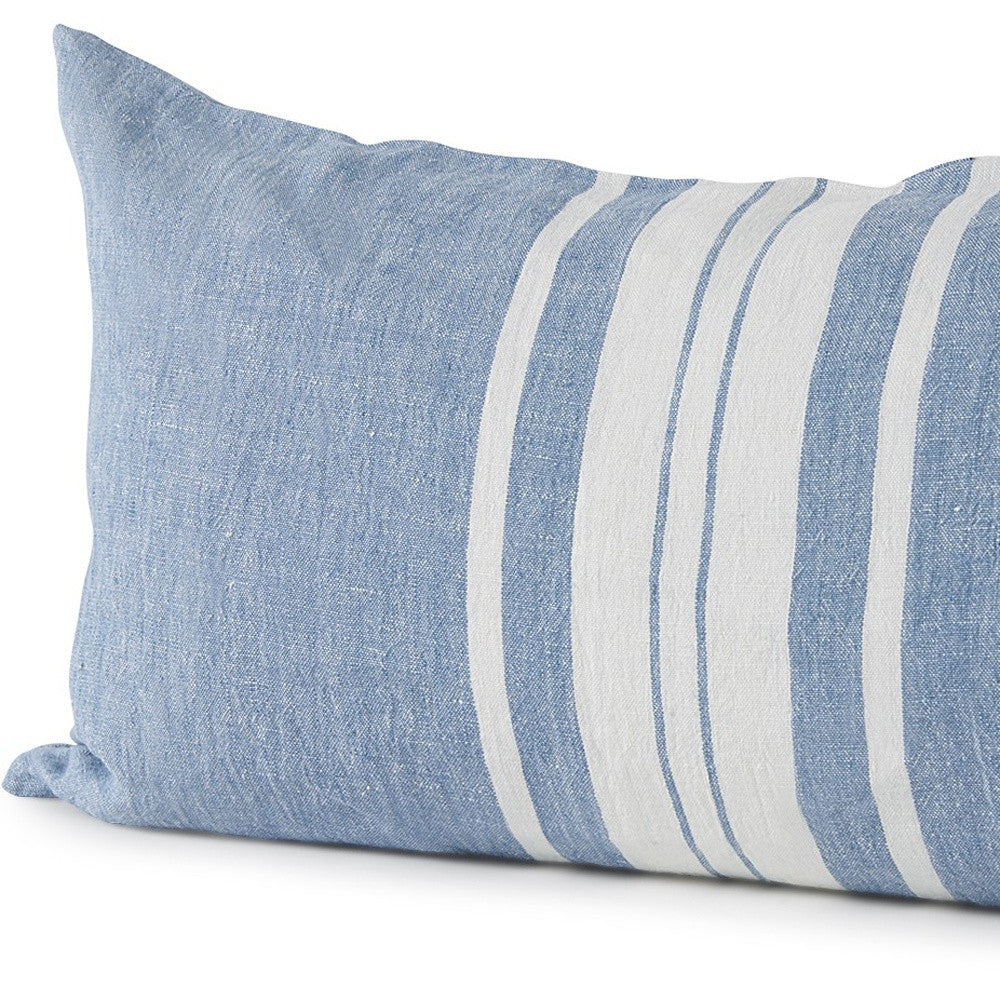Blue And Cream Middle Striped Lumbar Pillow Cover