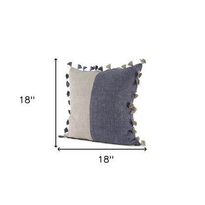Denim Blue And Canvas Tassle Square Accent Pillow Cover
