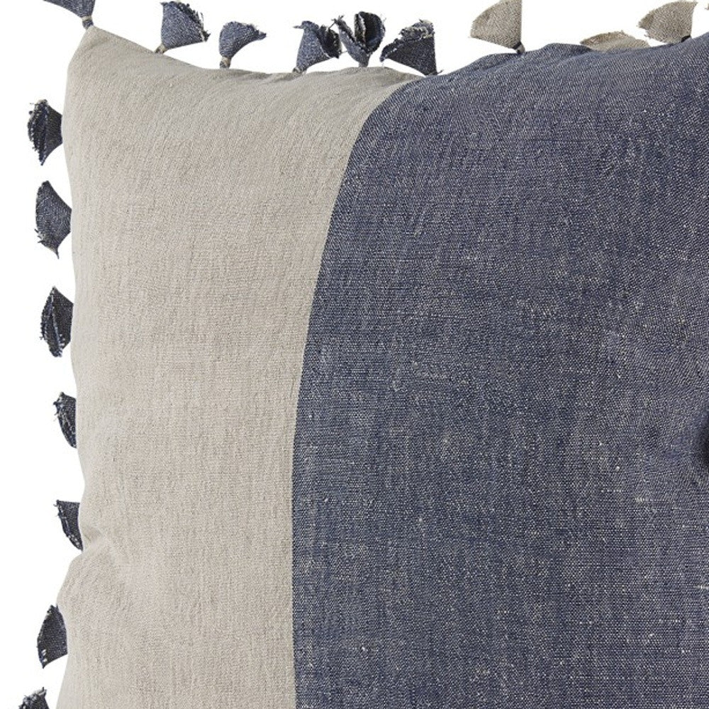 Denim Blue And Canvas Tassle Square Accent Pillow Cover
