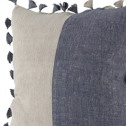 Denim Blue And Canvas Tassle Square Accent Pillow Cover