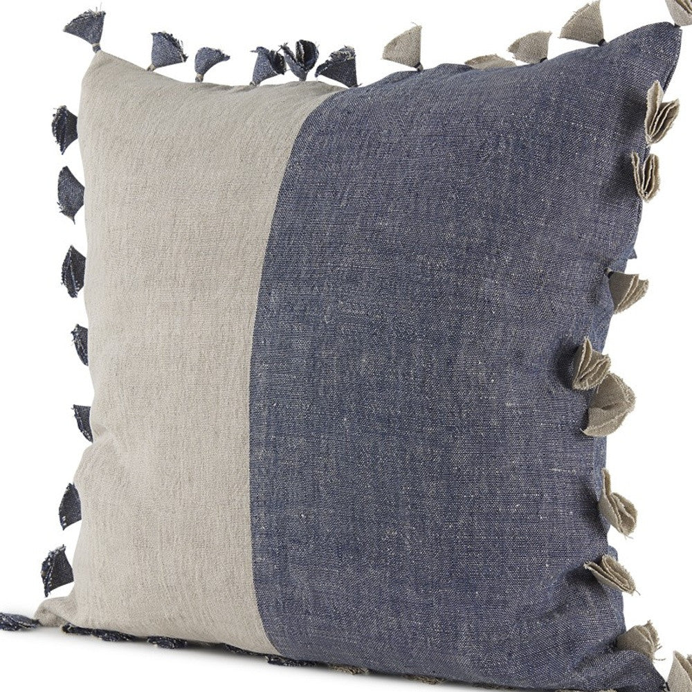 Denim Blue And Canvas Tassle Square Accent Pillow Cover