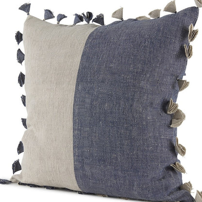 Denim Blue And Canvas Tassle Square Accent Pillow Cover