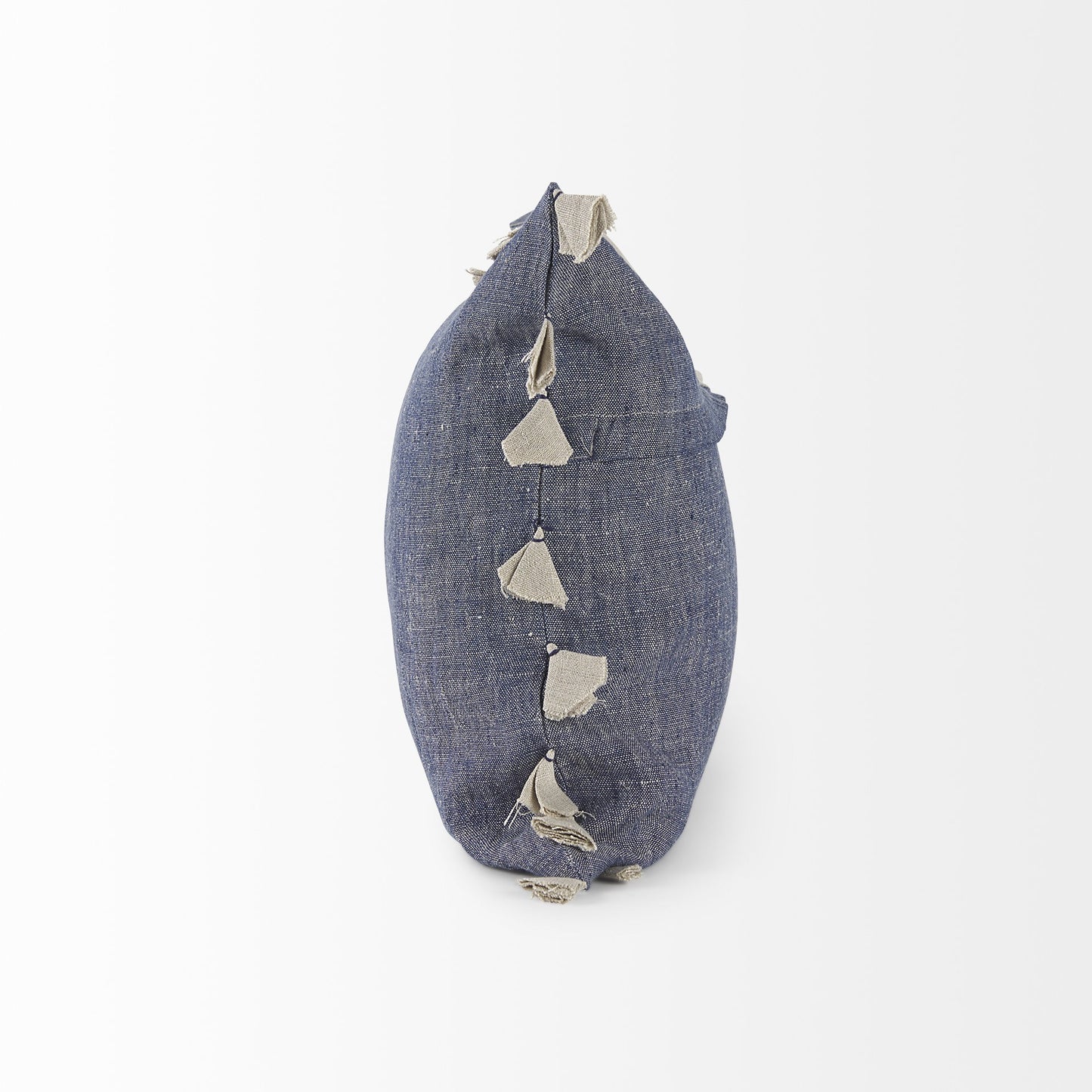 Denim Blue And Canvas Tassle Square Accent Pillow Cover